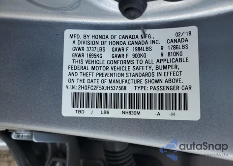 2018 Honda Civic Lx from USA, damaged, VIN 2HGFC2F5XJH537568